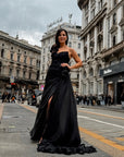 Esme Black Silk Chiffon One Shoulder Gown