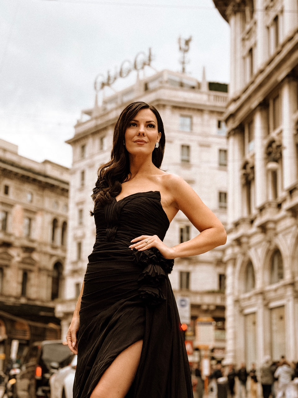 Esme Black Silk Chiffon One Shoulder Gown