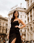 Esme Black Silk Chiffon One Shoulder Gown