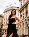 Esme Black Silk Chiffon One Shoulder Gown