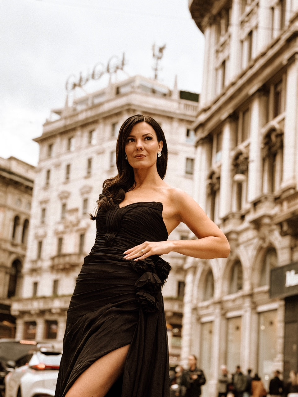 Esme Black Silk Chiffon One Shoulder Gown