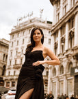 Esme Black Silk Chiffon One Shoulder Gown