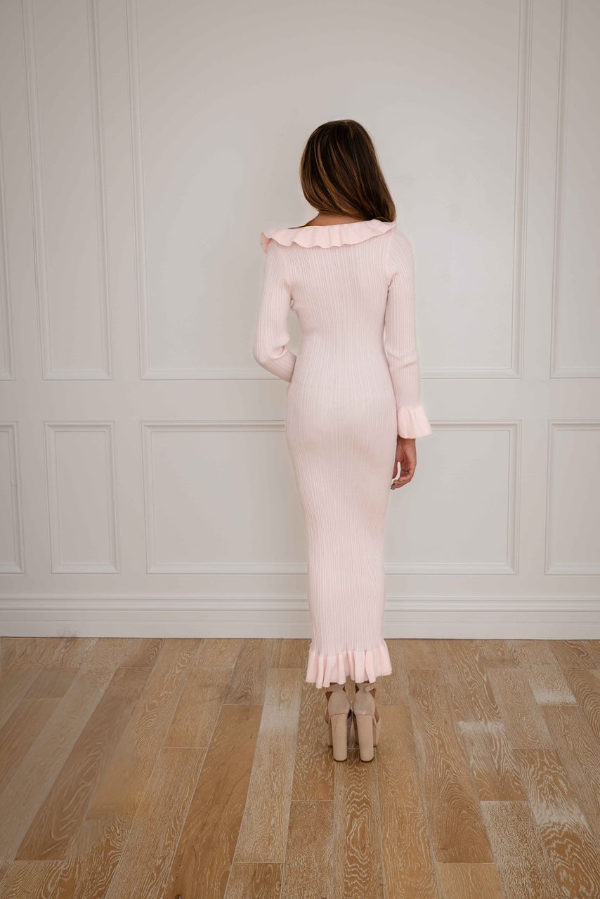 Dale Long Sleeve Powder Pink Midi Sweater Dress