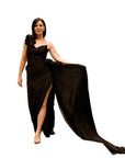 Esme Black Silk Chiffon One Shoulder Gown