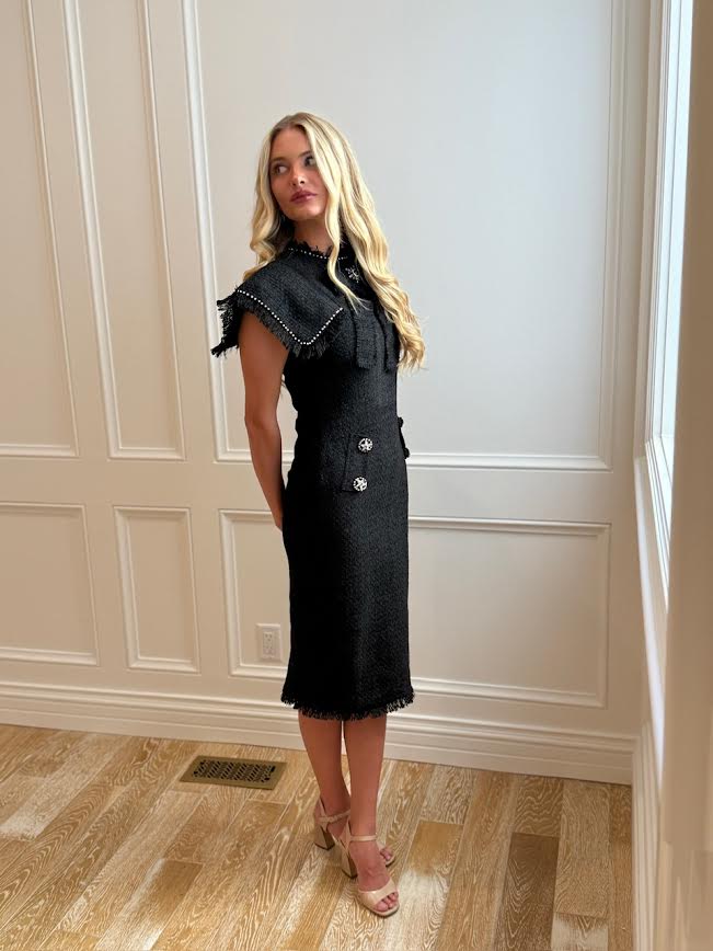 Delaney Black Tweed Midi Dress S Delaney Black Tweed Midi Dress S