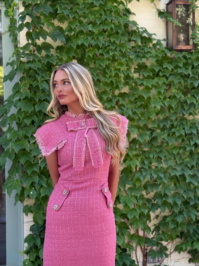 Delaney Pink Tweed Midi Dress – Robin Towle