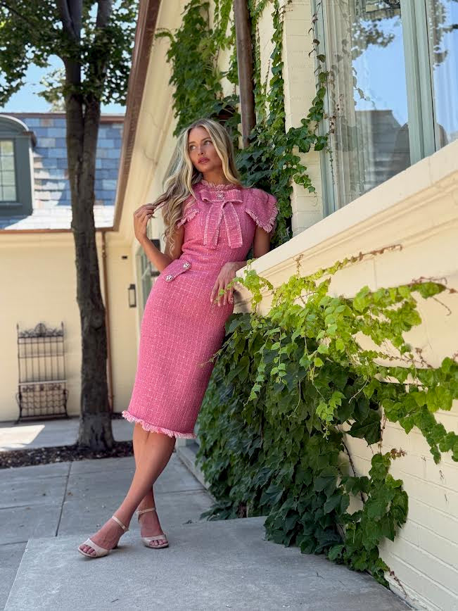 Delaney Pink Tweed Midi Dress – Robin Towle