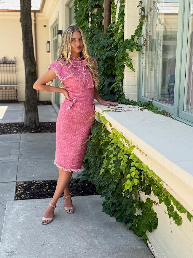 Delaney Pink Tweed Midi Dress M Delaney Pink Tweed Midi Dress M