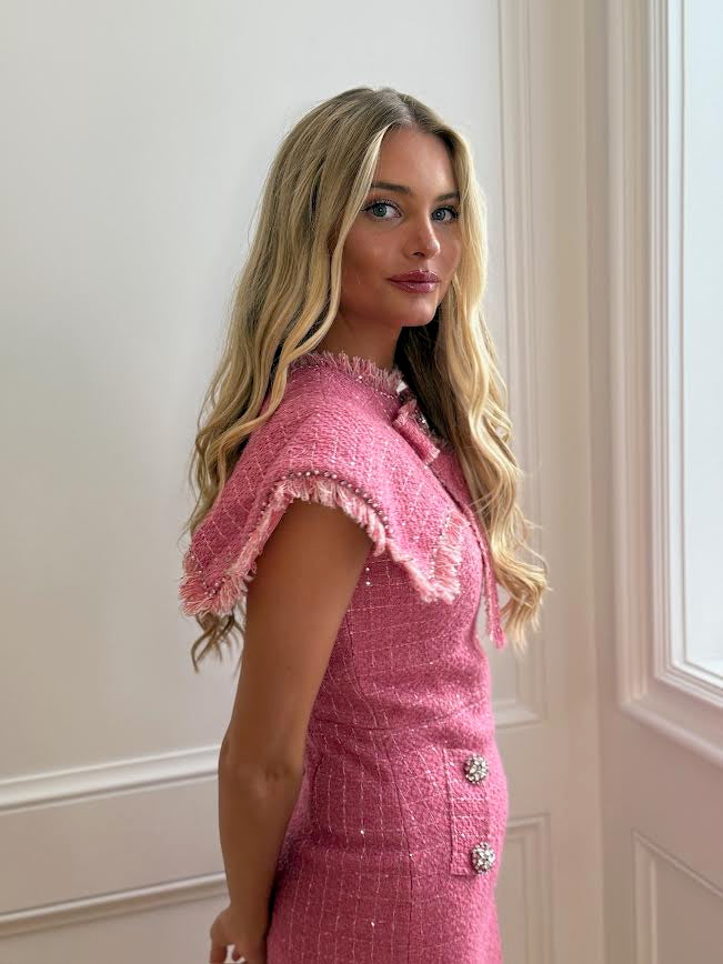 Delaney Pink Tweed Midi Dress M Delaney Pink Tweed Midi Dress M
