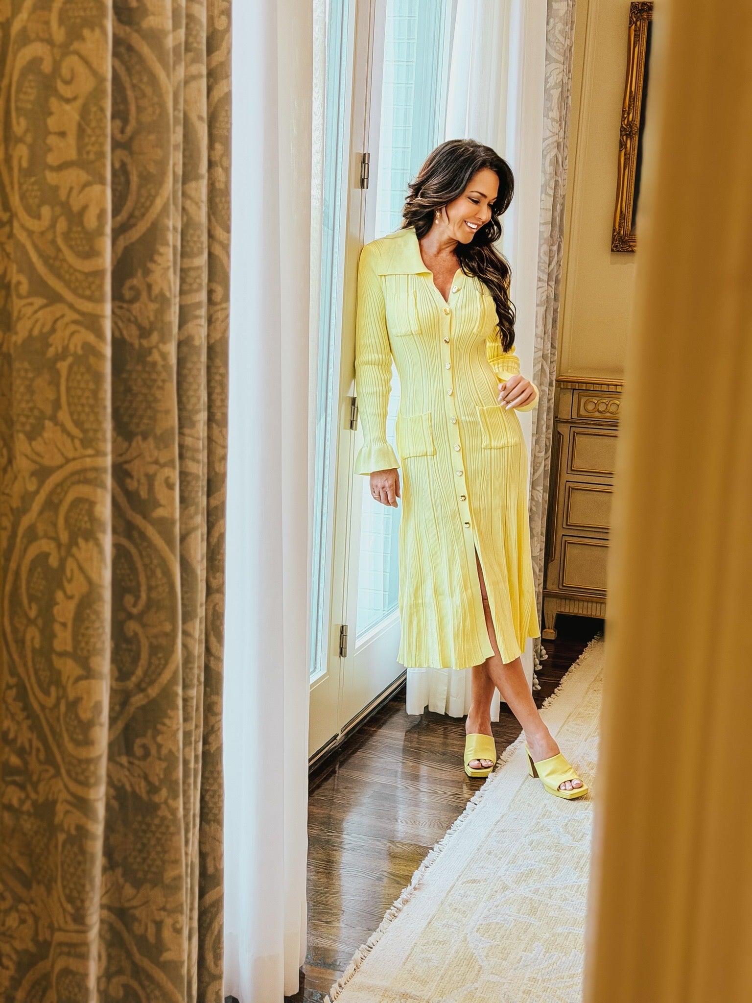 Dani Long Sleeve Yellow Midi Sweater Dress