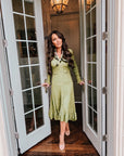 Dalena Long Sleeve Olive Green Midi Sweater Dress