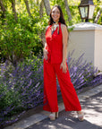 Evie Red Halter Wide Leg Summer Suit
