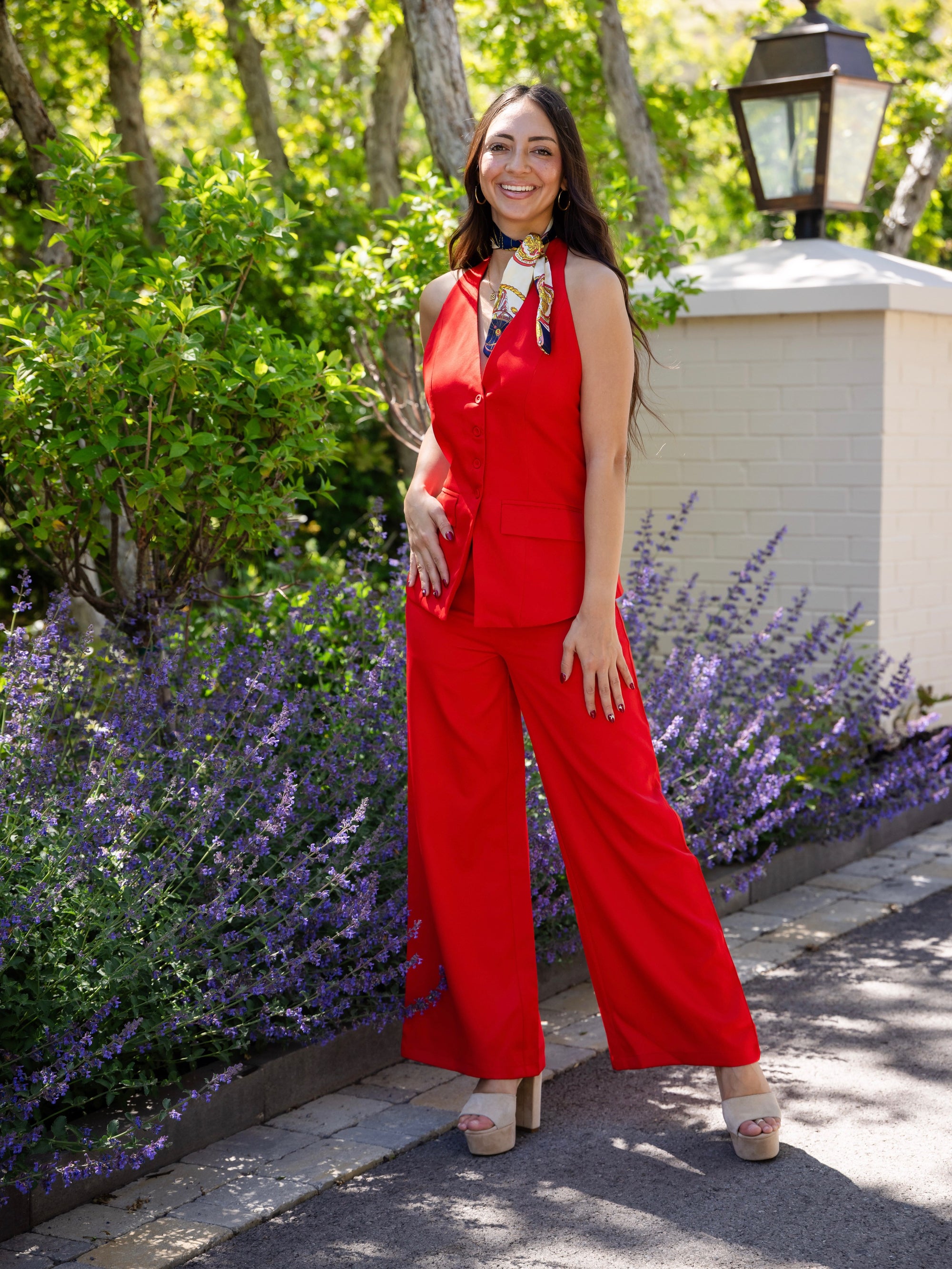 Evie Red Halter Wide Leg Summer Suit