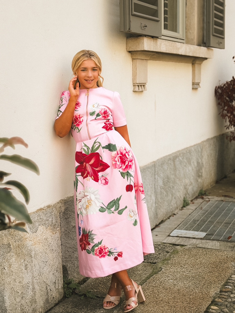 Destiny Pink Floral Midi Dress