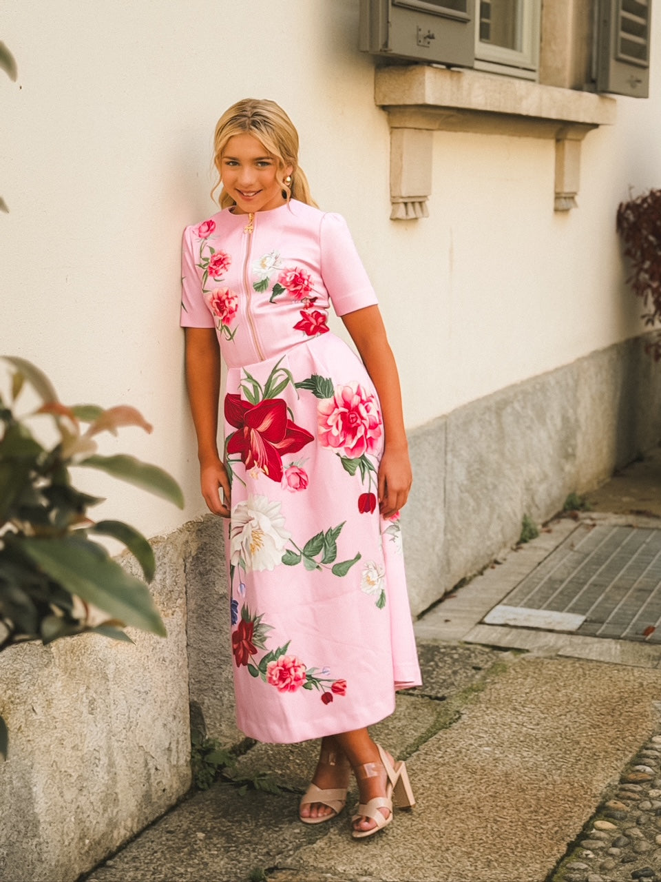 Destiny Pink Floral Midi Dress