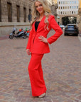 Evelyn Crepe Red two piece pant suit