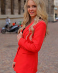 Evelyn Crepe Red two piece pant suit