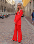 Evelyn Crepe Red two piece pant suit