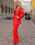 Evelyn Crepe Red two piece pant suit