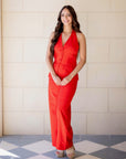 Evie Red Halter Wide Leg Summer Suit