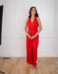 Evie Red Halter Wide Leg Summer Suit