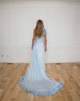 Esme Light Blue Silk Chiffon One Shoulder Gown