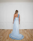 Esme Light Blue Silk Chiffon One Shoulder Gown