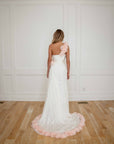 Esme White with Pink Detail Silk Chiffon One Shoulder Gown