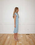 Delaney Dusty Blue Tweed Midi Dress