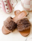 Elzbeth Taupe Open Toe Fur Slipper