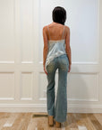 Elodie Light Blue Satin with White Lace Trim Asymmetrical Tank