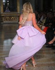 Brigid Short A-line Lavender Sequined Gown with Oversized Tulle Bow Train