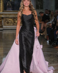 Asteria Silk Black Fitted Gown With Lavender Train with Rosette Detailing