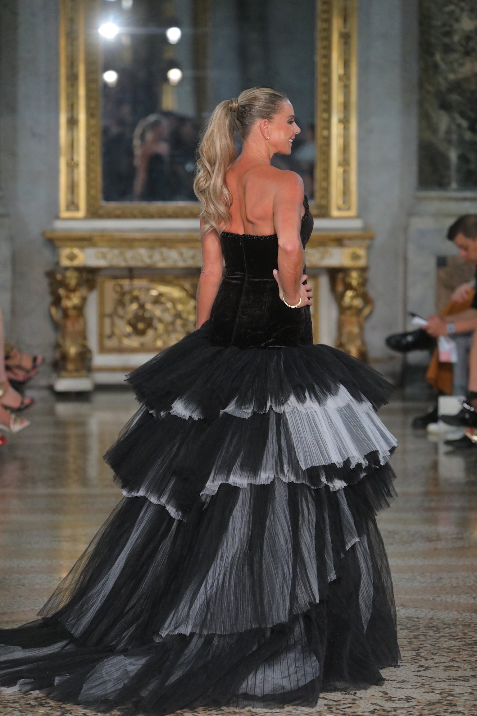 Alectrona Black and White Velvet and Crinoline Gown