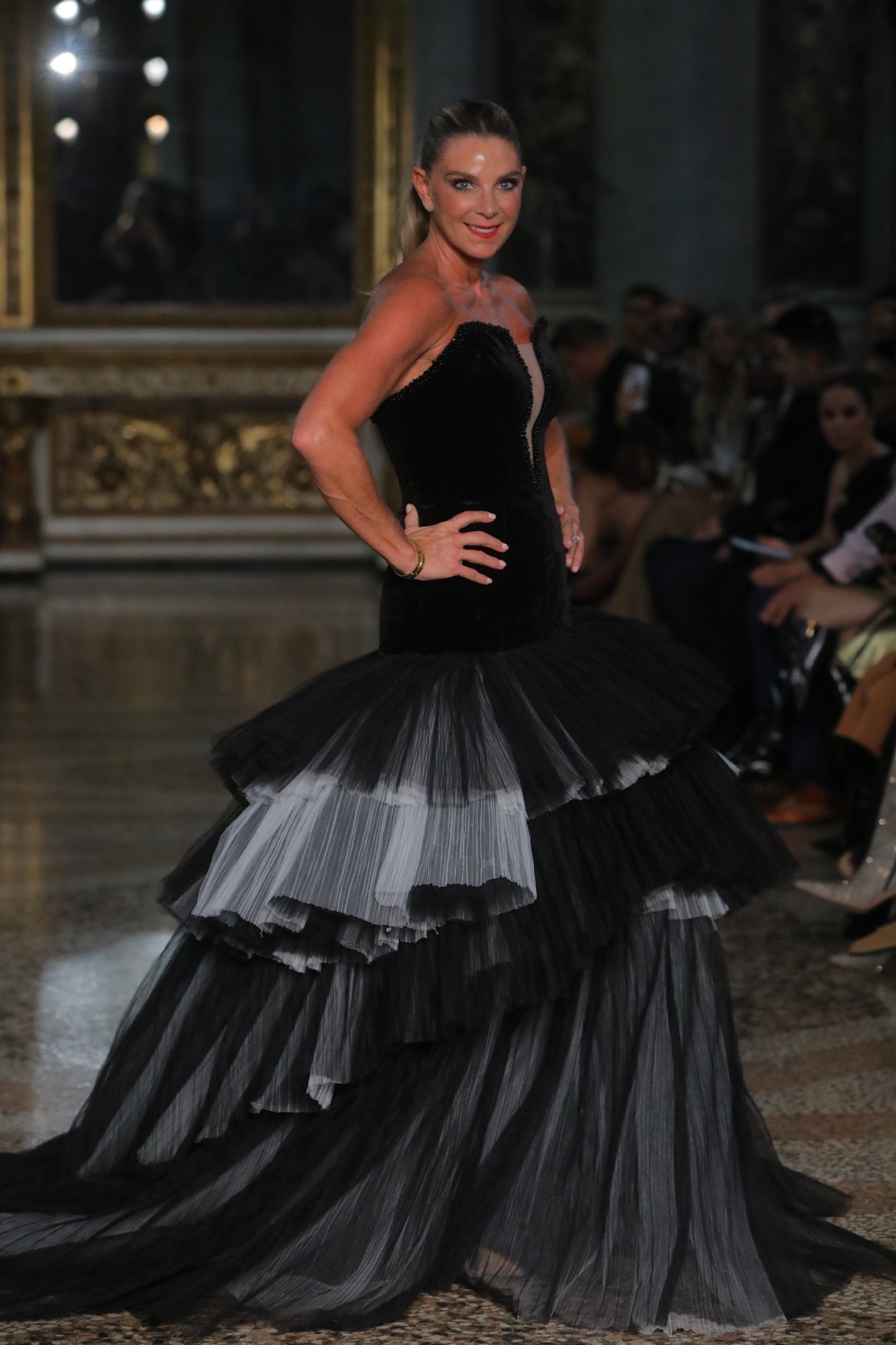 Alectrona Black and White Velvet and Crinoline Gown