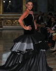 Alectrona Black and White Velvet and Crinoline Gown