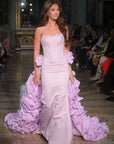 Anaisa Lavender Fitted Silk Bodice Gown With Silk Flowered Train