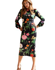 Everly Black Floral Midi bodycon dress