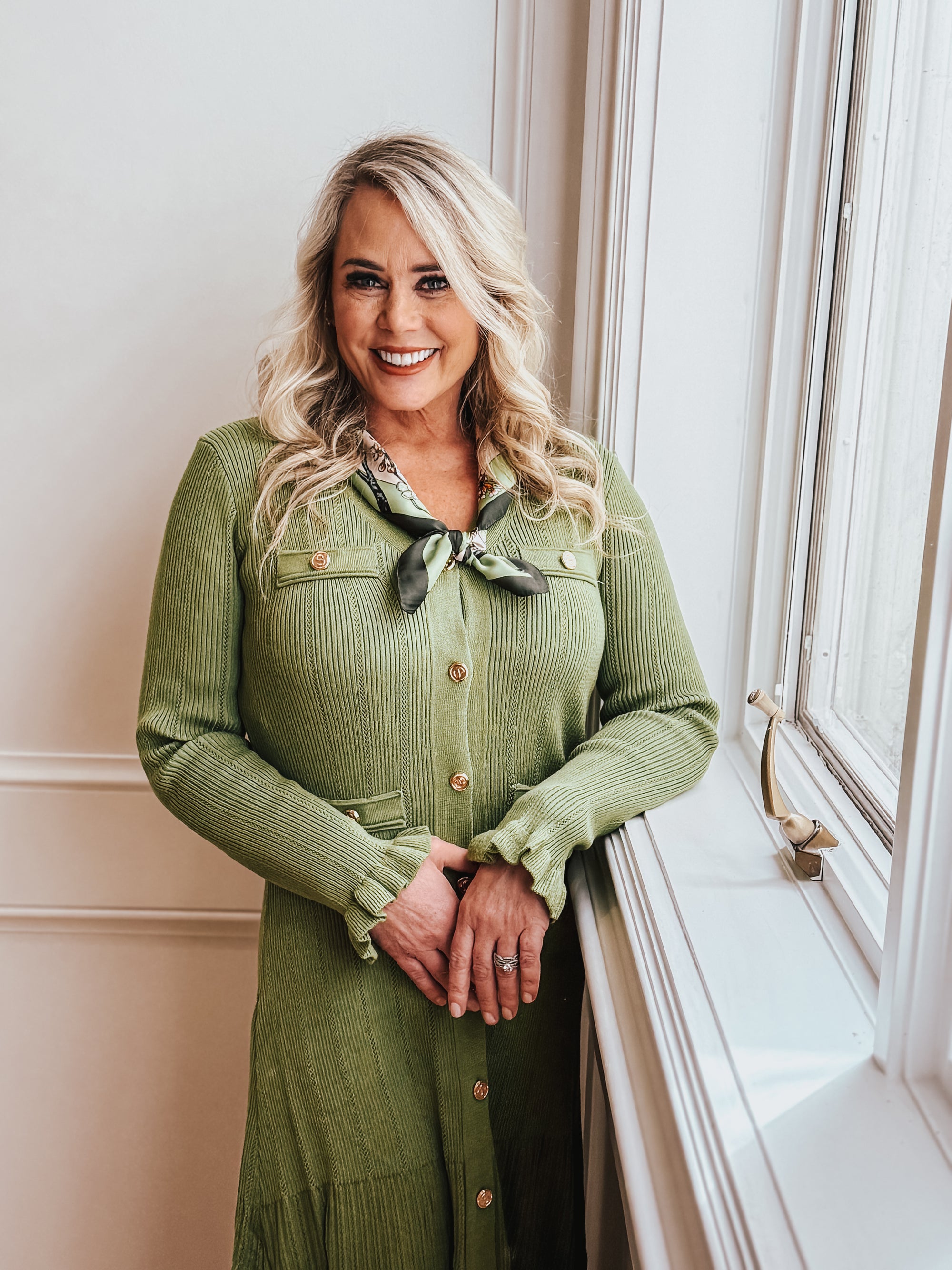 Dakota Long Sleeve Olive Green Midi sweater dress