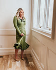 Dakota Long Sleeve Olive Green Midi sweater dress