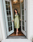 Dakota Long Sleeve Olive Green Midi sweater dress