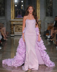 Anaisa Lavender Fitted Silk Bodice Gown With Silk Flowered Train