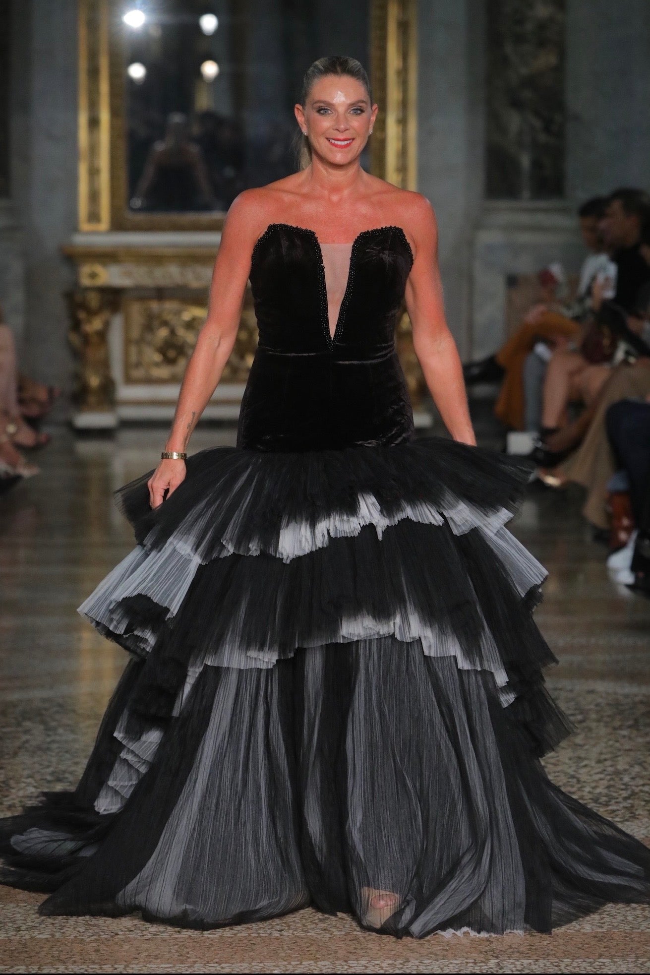 Alectrona Black and White Velvet and Crinoline Gown