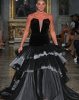 Alectrona Black and White Velvet and Crinoline Gown