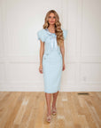 Dorrit Powder Blue Tweed Midi Dress