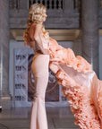 Hera Silk Blush Strapless Jumpsuit with Asymmetrical Rosette Train