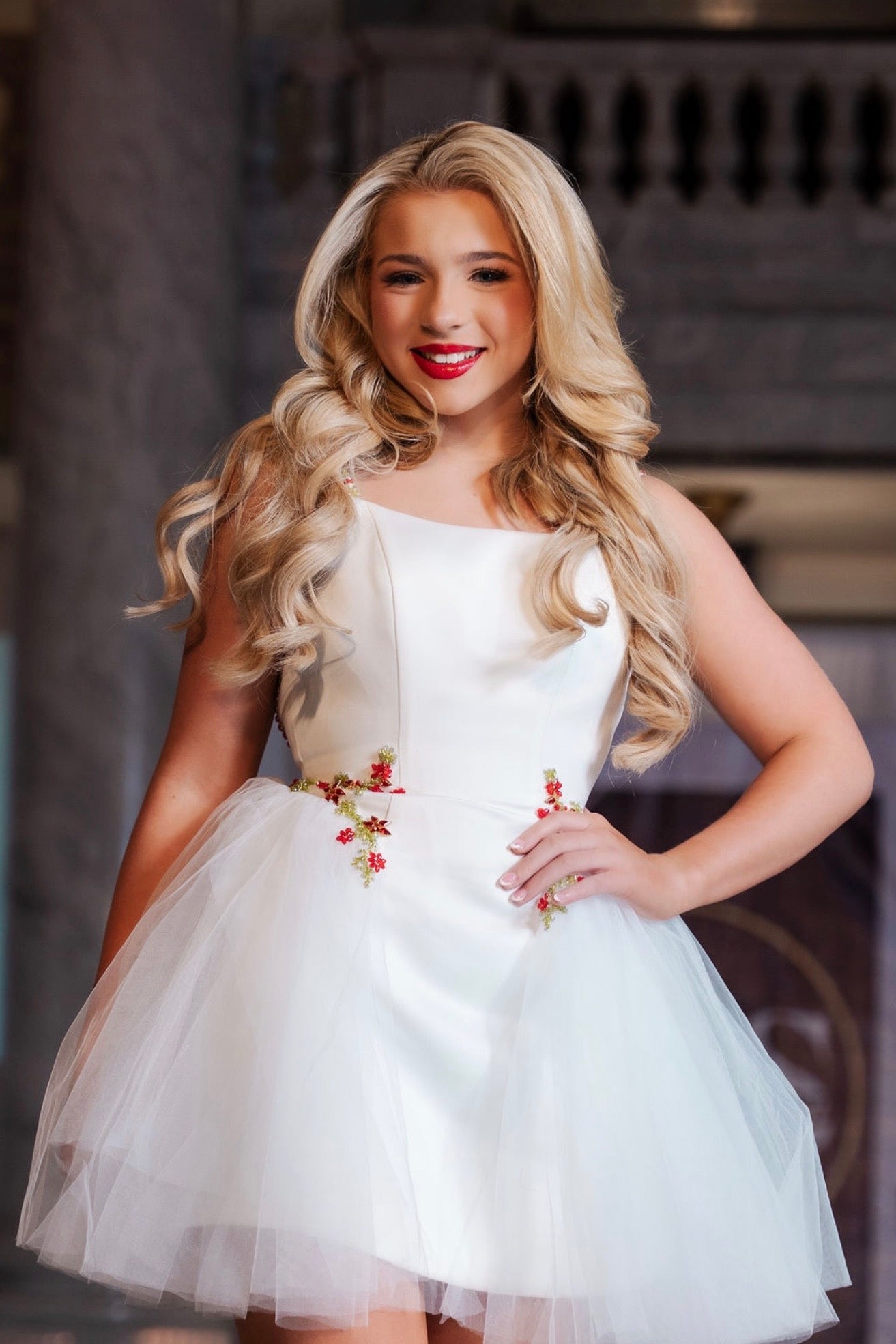 Inanna White Silk Mini With Beaded and Tulle Detail