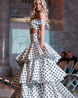 Jaya Silk Black And White Polka Dot Two Piece Gown with Layered Skirt