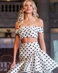 Jaya Silk Black And White Polka Dot Two Piece Gown with Layered Skirt