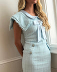 Dorrit Powder Blue Tweed Midi Dress